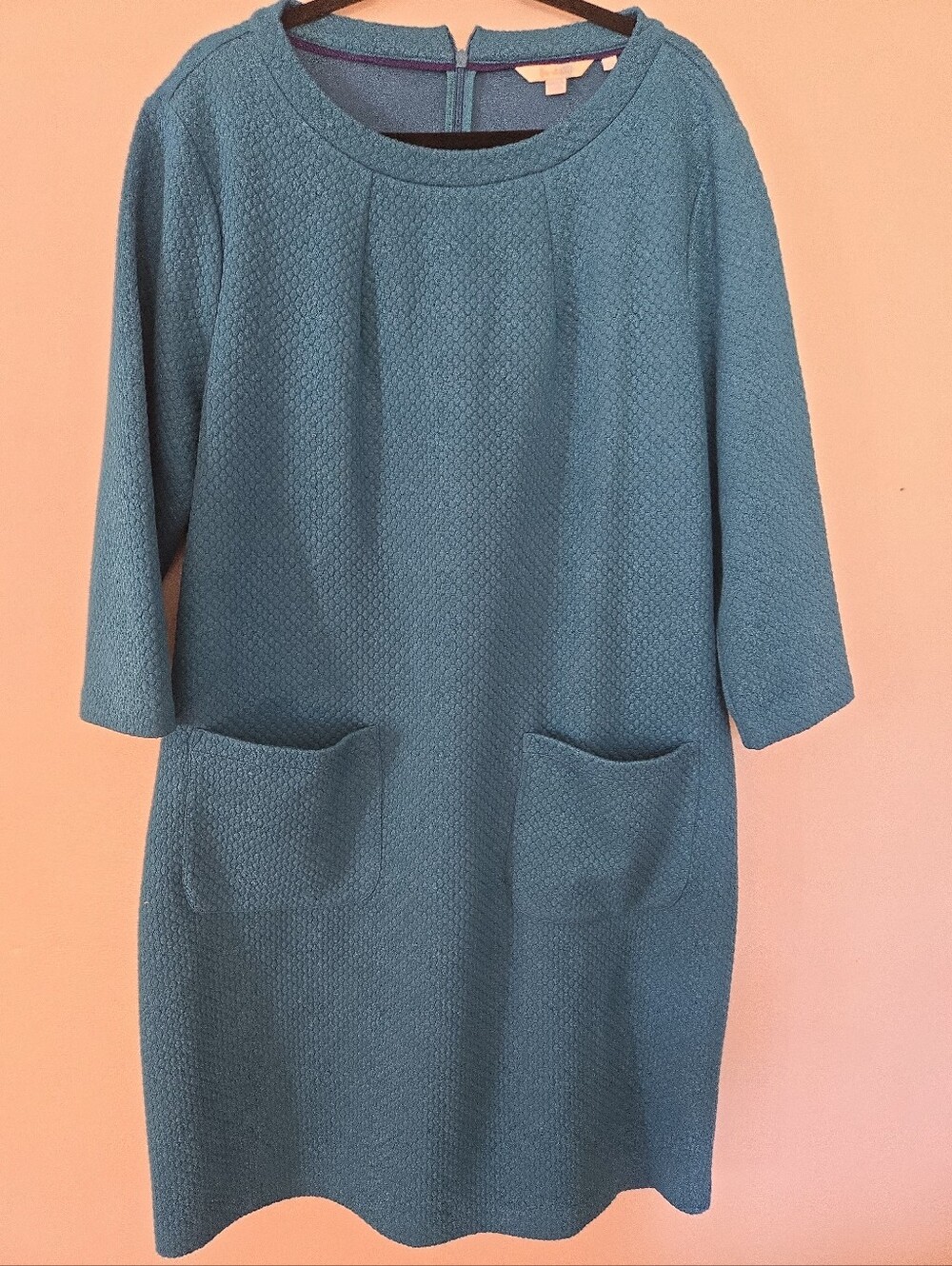 Boden Abigail Honeycomb Quilted Shift Dress Pockets Teal 18L